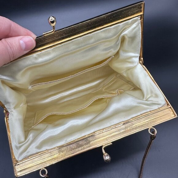 Vintage Geisha Embroidered Handbag Purse Floral Silk Chain Handle Mid Century - Picture 4 of 12